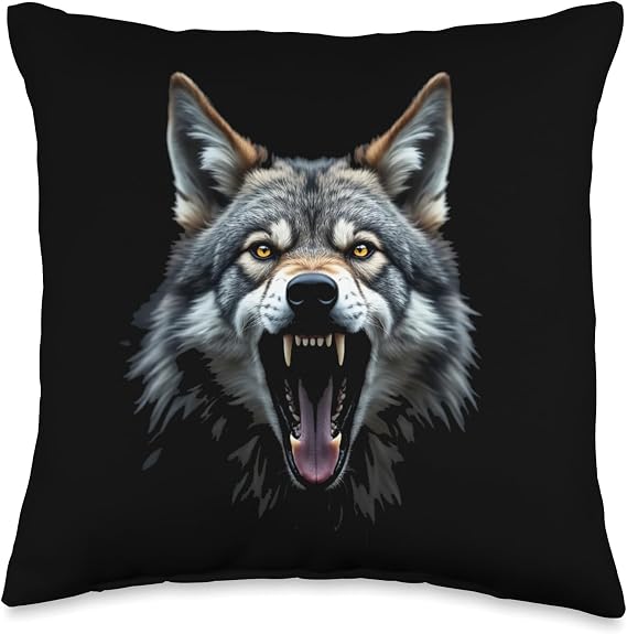Angry Wolf Head Roaring Wild Animal Forest Art Throw Pillow