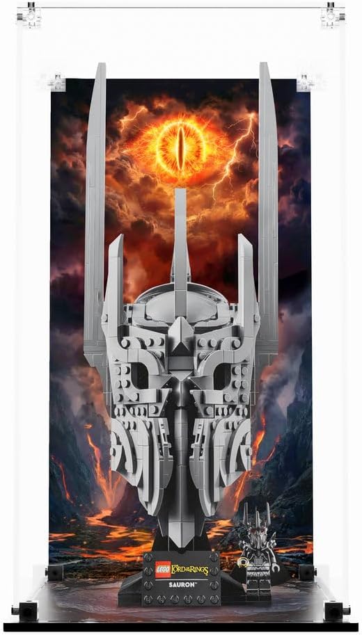 Display Case Compatible with LEGO 11373 The Lord of the Rings: Sauron's Helmet - Display Case, (Special Edition (Printed Back & Base Panel)