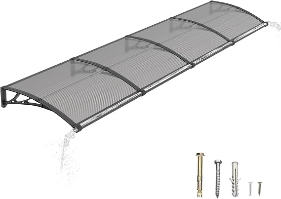 40" x 160" Window Door Awning Canopy Exterior with Drainage | ABS Bracket, Aluminum Alloy Rods | 5mm Polycarbonate Cover Awnings for Outside UV, Sun, Rain, Snow Protection