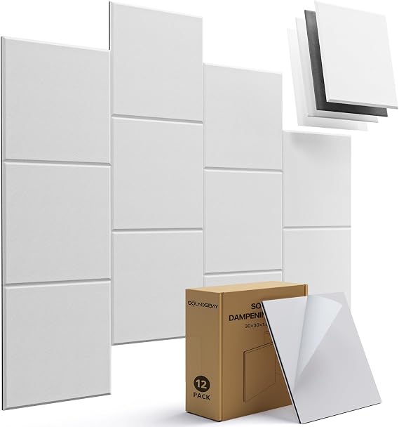 Soundsbay Mass Loaded Vinyl, Soundproof Wall Panels Self-adhesive, 12 Pack Square Mass Loaded Vinyl Soundproofing, 12''x12'' Soundproofing Panels for Walls, Home Office, Reccording Studio White