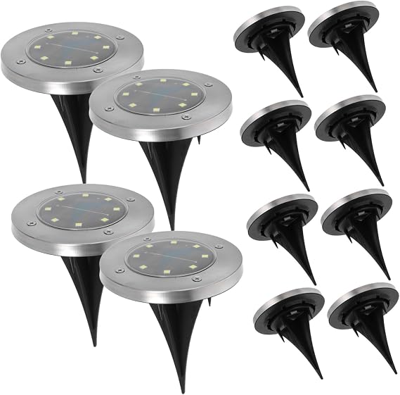 BESTonZON 12pcs Stainless Steel Solar Garden Lights Durable Inground Outdoor Floor Lamps for Lawn Pathway Patio Driveway Lightweight Easy to Install Aesthetic Design