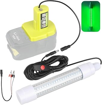 Underwater Green Fishing Light Compatible with Ryobi 18V ONE+ Battery,Fishing Lights LED Underwater for Crappie and Squid Attracting,13W,1512 lumens,Green Dock Light(No Battery)