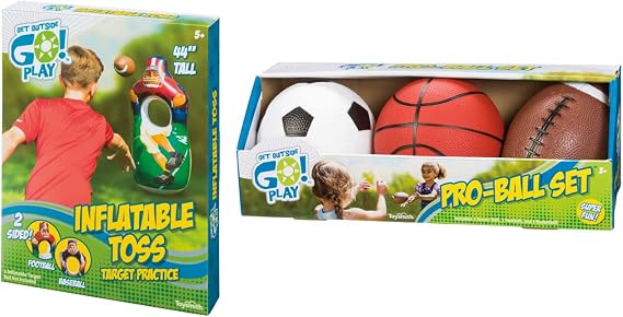 Toysmith Get Outside Go! Inflatable Sports Toss Game and Pro-Ball Set; Perfect Combination for Accuracy Practice Set