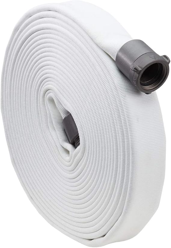 FireHoseDirect Fire Hose - 1 1/2 inch x 50' Lay Flat Water Hose - Made in the USA - White Firefighter Hose - NPSH Couplings