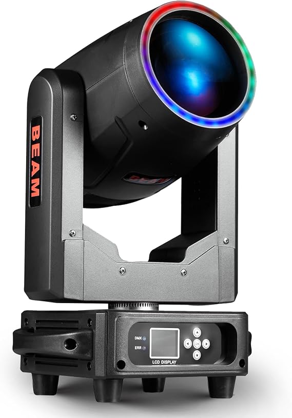 295W Moving Head Light, Beam Halo Stage Lighting with Frost & Rainbow Effect, Professional DJ Lights 16 Gobos 19-Channel 48-Prism Rotating Sound Activated DMX512 for Wedding Event Party Club Disco