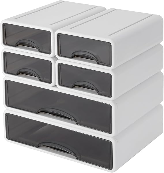 Stackable Office Storage Box with Drawers, Office Desk Storage Box with 6 Drawers, Plastic Drawers Organizer, Stackable Storage Drawers