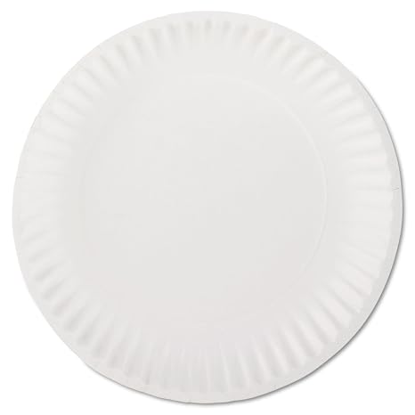 AJM PP9GREWH White Paper Plates, 9" Diameter, 100/Bag, 10 Bags/Carton