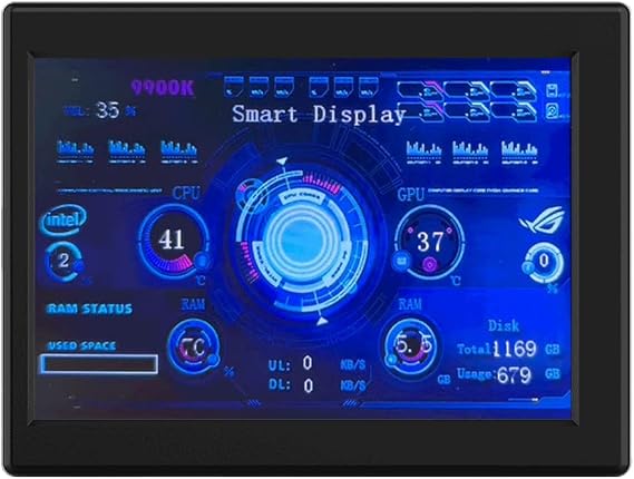 Dioche LCD Screen Inside Pc Case 3.5 inch Smart Secondary Screen Pc Temperature Display Computer Temp Monitor Mini Computer USB Display Type C Auxiliary Screen (Black)
