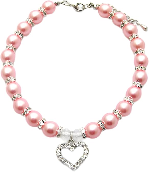 Designer Fancy Engraved Crystal Heart Pet Cat Dog Necklace Jewelry with Bling Pearls Rhinestones Charm Pendant for Pets Cats Small Dogs Female Puppy Chihuahua Yorkie Costume Outfits