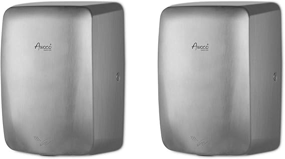 Awoco Compact Stainless Steel Automatic High Speed Commercial Hand Dryer, 1350W 120V UL Approved (x 2)