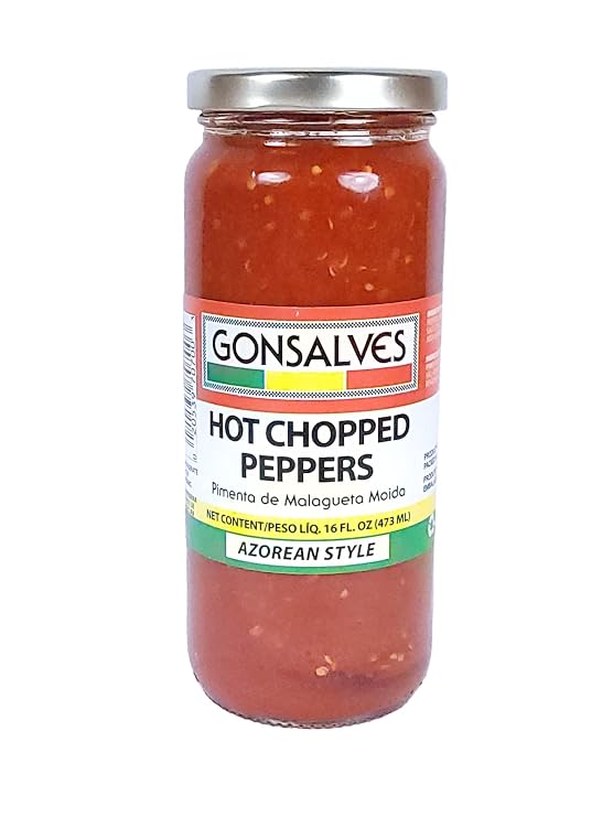 Hot Chopped Peppers | Pimenta de Malagueta Moida Net Wt 16 fl oz (454g) Azorean Style
