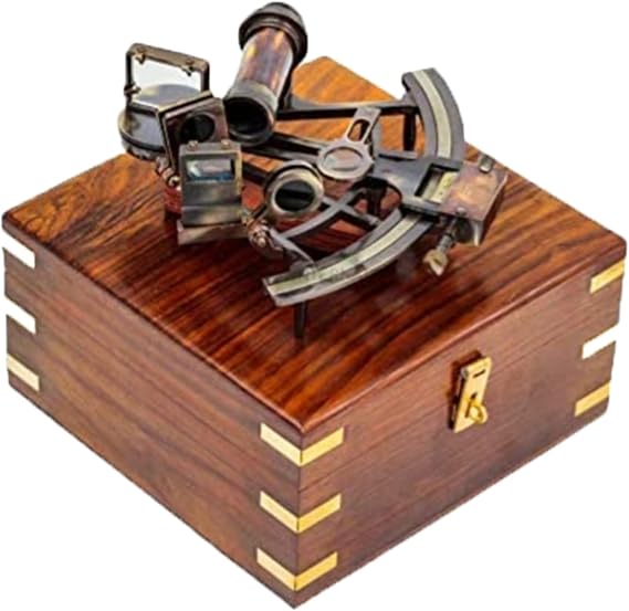 Antique Sextant with Wooden Box Navigation Instrument Sextante Marine Sextant Solid Ship Astrolabe Navigation Instrument Functional Tool by Real Antique & Wood