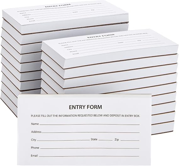 Juvale Raffle Ticket Sheets - Designated Field Entry Forms - Versatile for Drawing Entry Slips & Door Prizes - Fits Standard Raffle Ticket Box - 5.25 x 2.75 in, White, Pack of 20 Pads, 2000 Sheets