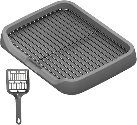 Indoor Dog Potty Tray with Grate and Spade, 18.5 x 14.2 in PP Pet Litter Pan for Puppy Potty Training at Home