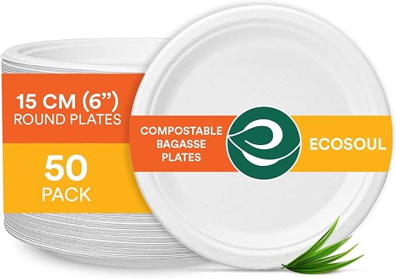 ECO SOUL Small Paper Plate (15Cm) 6" Disposable Plates-White(50-Pack)