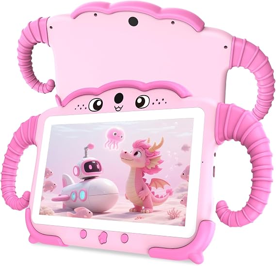 7 Inch Kids Tablet for Toddlers, Children’s Tablet for Kids with Quad Core 32G ROM 128GB Extendable Parental Control, WiFi, Bluetooth, Dual Camera with Silicone Case (Pink)