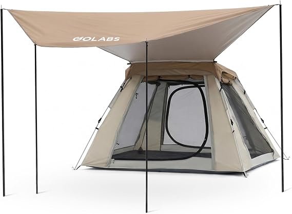 Golabs Pop Up Camping Tent for 2/3 Person, Quick Setup by Pre-Attached Pole | 4 Side Mesh, Ventilation, Lightweight, Portable, 2/3/4 Person Instant Tent, Carry Bag, Inner Pocket&Hook, for Park/Outdoor