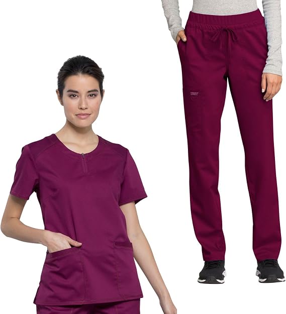 Cherokee Scrub Set for Women Round Neck Top & Drawstring Pant | Mid-rise Drawstring Waist, Comfortable Fit, Easy-care Design, Made for Every Shift
