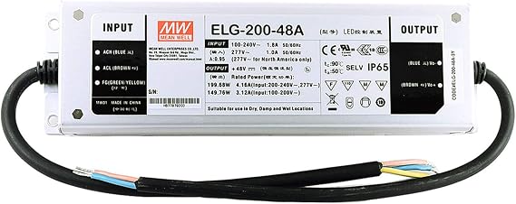 Meanwell ELG-200-48A-3Y 48V 4.16A 200W Constant Voltage + Constant Current LED Driver