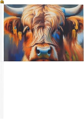 Cow 6pack & 10 Pack Handheld Flag, Banners On Stick, Small Flags for Parades, Party, Bar, Birthday