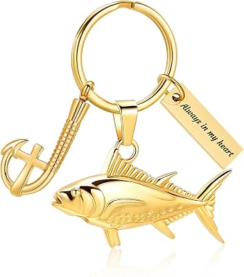 Hearbeingt Fish Cremation Urn Keychain for Ashes Fish Hook Memorial Keychain Ash Holder for Human Pet Keepsake Jewelry
