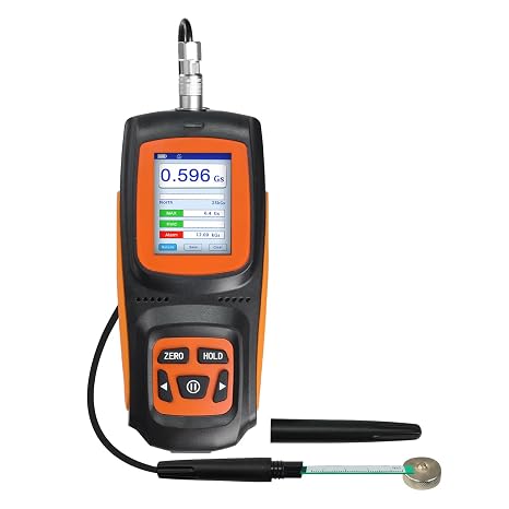 Gauss Meter Rechargeable Tesla Meter with 1% Precision Hall Probe, 0~2500mT/0~25000Gs Magnetometer Magnetic Field Strength and Pole Tester with Data Logging & Alarm for Research, Laboratory