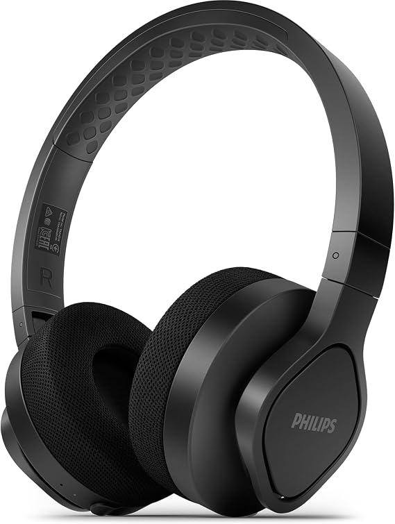 Philips TAA4216BK/00 Kulak üstü spor kulaklık kablosuz, 40 mm sürücü, 35 saat çalma süresi, IP55 toz/su koruması, soğutucu kulak kapakları, yıkanabilir kulaklık yastıkları