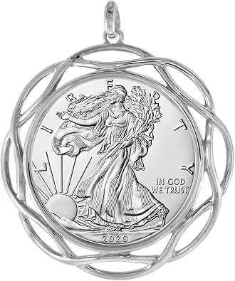 Sterling Silver Braided Edge Silver Braided Edge Eagle Bezel Pendant for 41 mm Coins Prong Back 1 oz Coin NOT Included