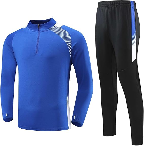 Kids Sports Clothing Sets Boys Long Sleeve Football Soccer Tracksuit Set Training Suits Jersey Kit Blue