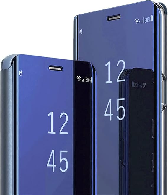 S24+ Plus Case Compatible with Samsung Galaxy S24+ 5G Cell Phone Case with Kickstand PU Leather Clear View Mirror Flip Cover Shockproof Protective Cover for Samsung S24 Plus 5G 6.7-inch (Blue)