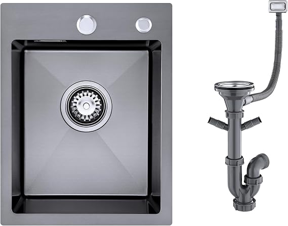 304 Stainless Steel Small Sink 35 x 45 cm, Drain Set,Grey-Black