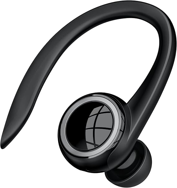 Bluetooth 5.2 Headset Single Ear Earpiece Earphone with Mic, Hook Black