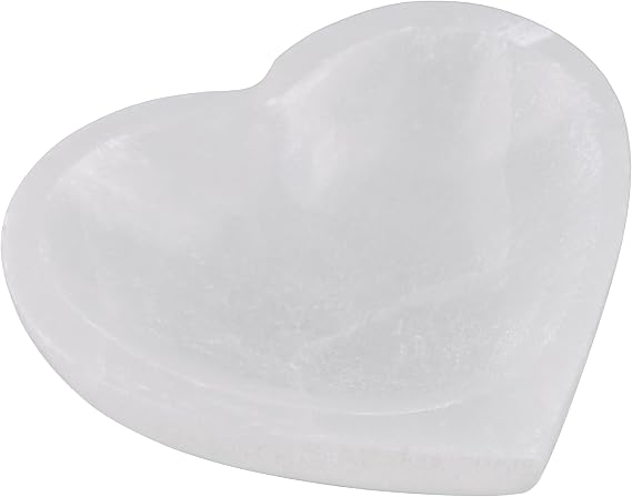 Wish Well Heart Selenite Bowl for Cleansing Crystals, 4" Crystal Bowl | Ideal for Cleansing & Recharging Crystals & Healing Stones, Protection Crystals, Spiritual Gifts & Decor, Crafted in Morocco