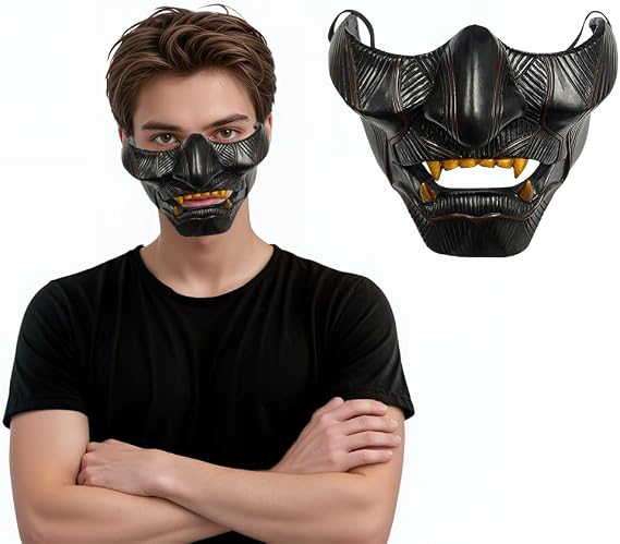 Oni Samurai Mask Cool Halloween Cosplay Mask Island Warrior Gosaku Samurai Knight Legion Resin Cosplay Party(C)