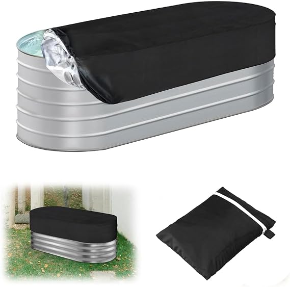 8ft Oval Stock Tank Pool Cover, Waterproof Sunproof dustproof 420D Oxford Cloth Cold Plunge Tub Cover Horse Trough Cover, Farm Water Tank Cover for Rural Patio Garden Outdoors (Black, 8 FT)