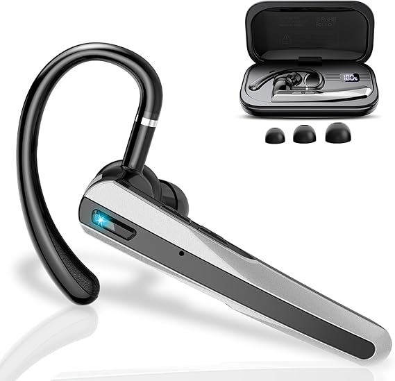 Atheewon Bluetooth Headset V5.3, Wireless Headset with ENC Noise Canceling Mic, 120Hrs Talk Single-Ear Bluetooth Earpiece, LED Display, IP7 Waterproof Hand-Free Earphone for Business/Trucker/Driver