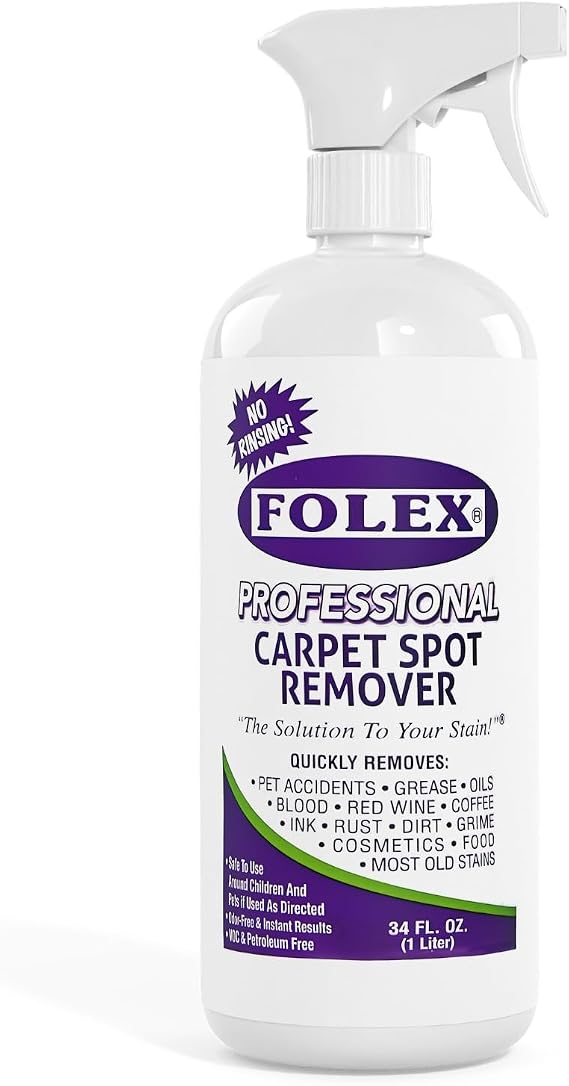 FOLEX Professional Carpet Stain Remover Spray Stain Remover for Old Stains Best Remover for Pets Rug Stain Remover & Upholstery Cleaner Cleaner Solution for Couches & Car Interiors 34 oz