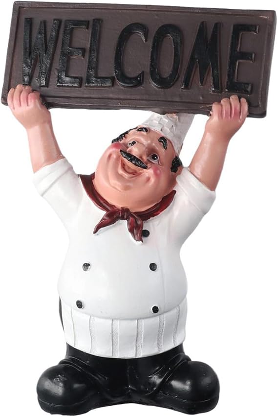 Welcome Board Resin Decorative Ornaments, Chef Character Welcome Decorative Ornaments, Kitchen Decoration - Italian Chef Statue Sculpture Modern Dining Table Decoration Ornaments