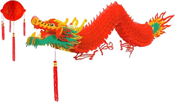 TUPARKA Chinese New Year Dragon with Red Lantern for Chinese Lunar New Year Decorations Waterproof Dragon Hanging Garland for Spring Festival New Year Supplies Indoor Outdoor Decoration (4.92 Feet)