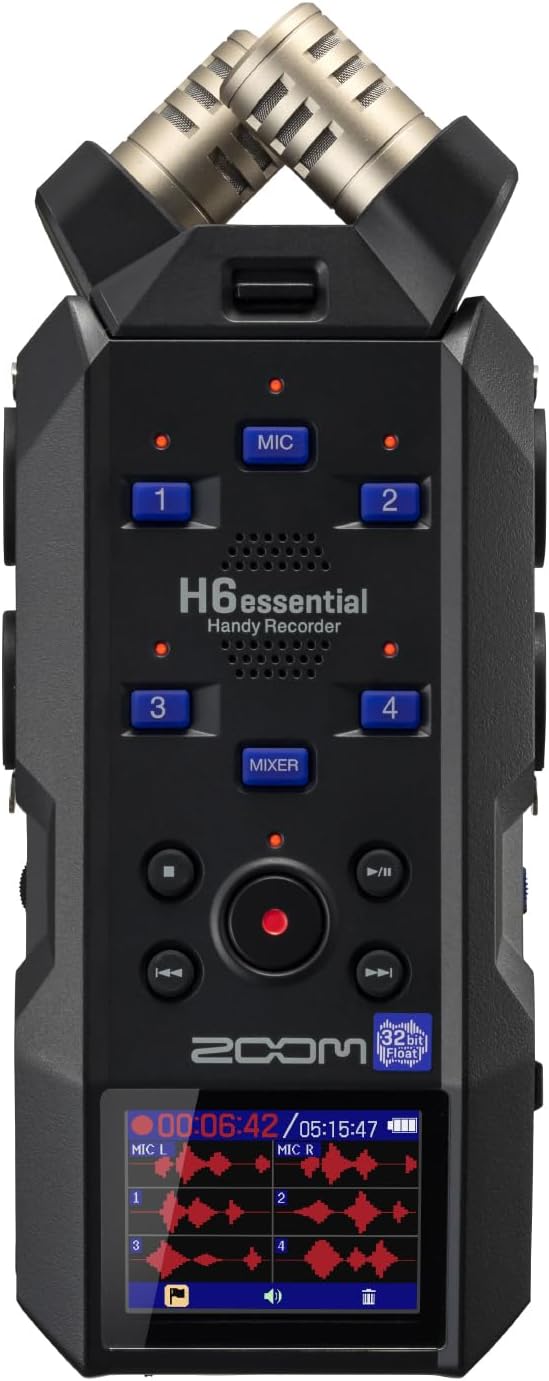 Zoom 32-Bit Float ile H6essential, Erişilebilirlik, 6 Parça Taşınabilir Kaydedici, Stereo Mikrofon, 4 XLR/TRS Girişi, SD Kart Kayıtları, USB Ses Arayüzü, Müzisyenler, Podcast'ler, Film Yapımcıları