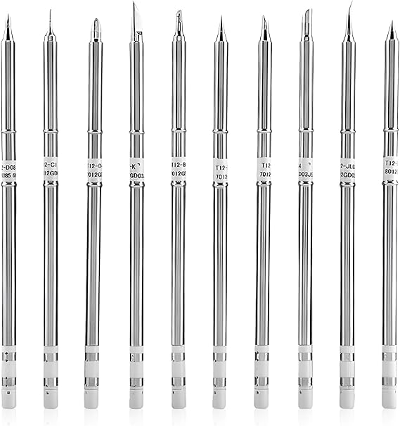 T12 Series Soldering Iron Tips, 10pcs Welding Tool Replacement Tips T12-BC2, D4, JL02, I, D08, C1, B, C4, D24, K for FX-951 Rework Station