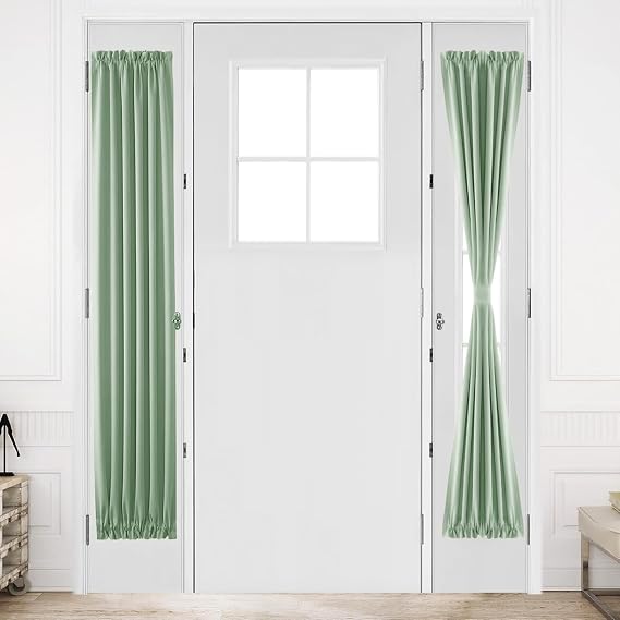 DWCN French Door Curtains Rod Pocket Thermal Blackout Curtain for Doors with Glass Window, Kitchen and Patio Doors for Privacy, 12 X 72 Inches Long, 1 Curtain Panel with Tieback, Bean Green