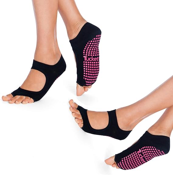 Tucketts Allegro Toeless Pilates Socks with Grips for Women, Non-Slip Open-Toe Grip Socks, Yoga, Barre, Dance, Reformer, Home