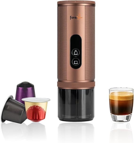 Portable Coffee Machine: Electric Espresso Machine - Portable Coffee Maker for Travel - Rapid Heating - 8 Cups of Coffee Per Full Charge - Compatible with Nespresso Capsules - Brown