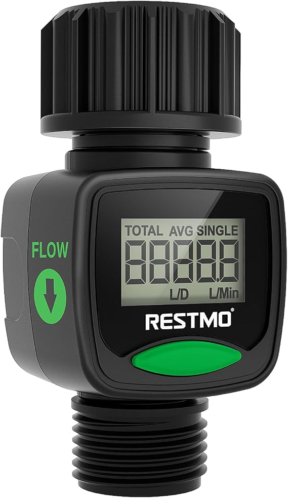 RESTMO Water Flow Meter, Measure Gallon/Liter Consumption and Flow Rate