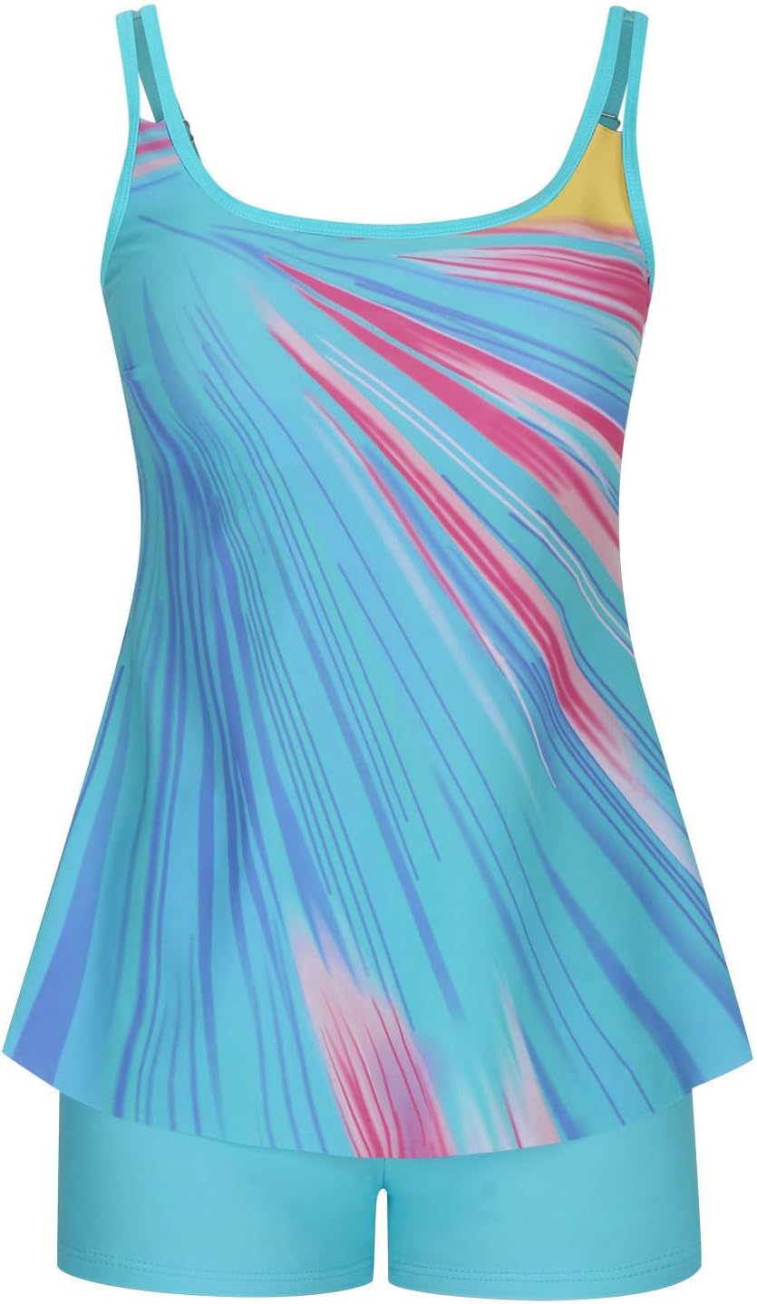 2024 Womens Tankini Bathing Suits Two Piece Modest Flowy Beach Swimwear Sets Tummy Control Swimsuits with Boyshorts