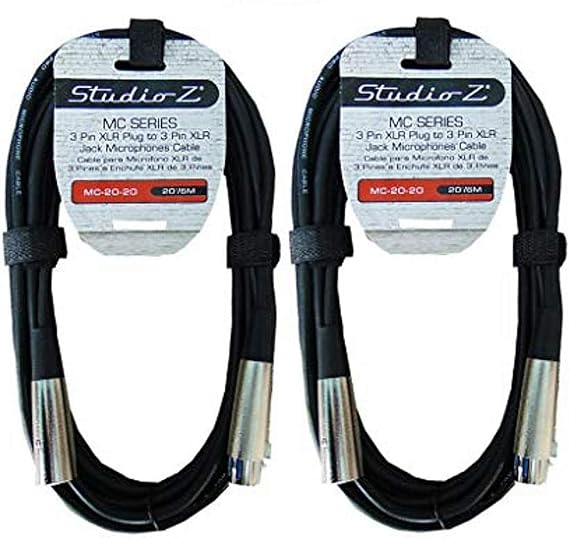 2 Pack Studio Z Microphone Cable 20 FT Mic XLR Cables Low Z Balanced Audio Male to Female Oxygen Free Braided Copper 3 Pin Built to Last (2 Pack 20ft)