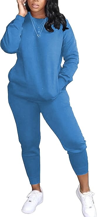 OCEANLUX 2 Piece Outfits Womens Set Sweatsuit Loungewear Basic Shirts Jogger Pant Set Tracksuit Macthing Set, X-Large, 9282-light Blue