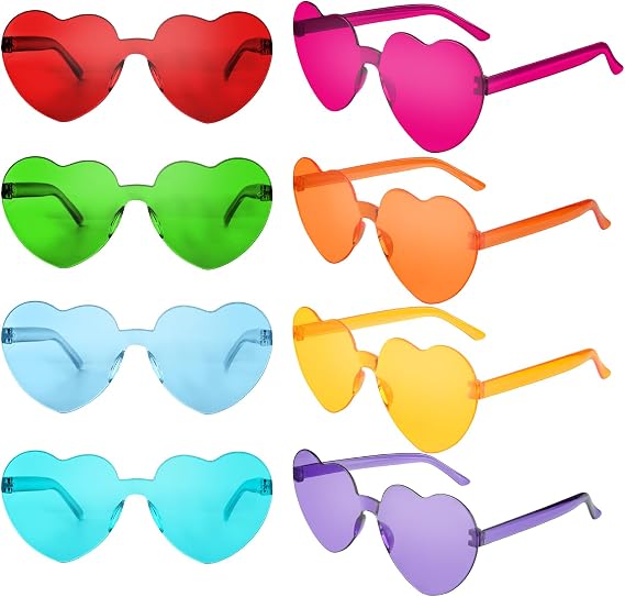 CHRORINE 8/16/ 24 Pairs Heart Shaped Sunglasses Rimless Heart Glasse Transparent Candy Colors for Party Favor