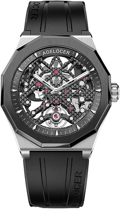 AGELOCER Men's Top Brand Black Skeleton Mechanical Automatic Luminous Fashion Luxury Watch